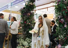 Visitors at the booth of the Flower Hub & Lauren International were welcomed by Miriam Mbugua
