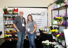 Paul Riley and Kim Phillips of Koen Pack. The company is back at Cultivate after many years, wanting to promote their pot covers to the U.S. market