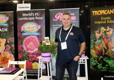 Justin Cartmel of Tesselaar Plants holding a new variety: Flower Carpet Mini Cherry