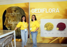 Elien Pieters and Maaike Snaet of Gediflora, made it all the way from Belgium because the U.S. is an important market for the company's chrysanthemums 