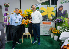 Robert Markus and Jack Merill, P&F Flower Farms, showing the pollen-free lilies