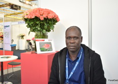 Antony Oguttu of Pearl Flowers from Uganda, growing roses. For the first time exhibiting at the show.