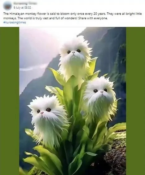 AI-Generated image shared as the picture of a monkey flower